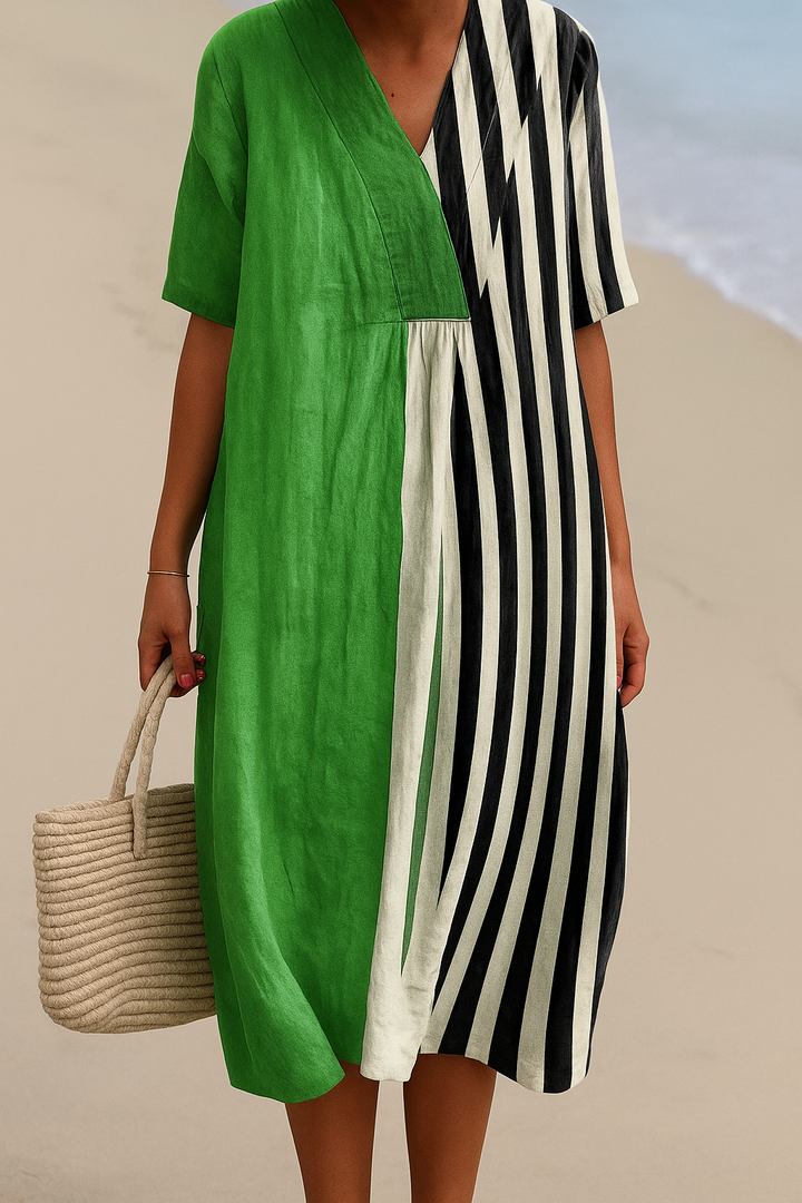 Lara - Vibrant Green Dress with Black Stripes
