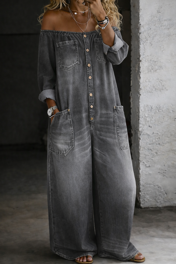 Rose - Long Sleeve Jumpsuit with Exposed Shoulders