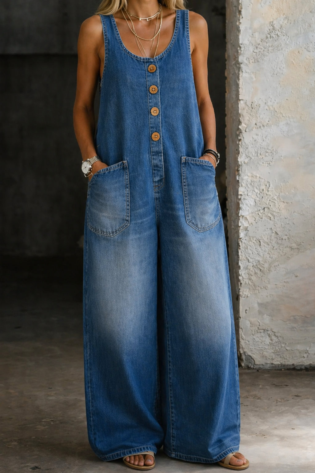 Lily - Vintage Washed Cotton Denim Overalls