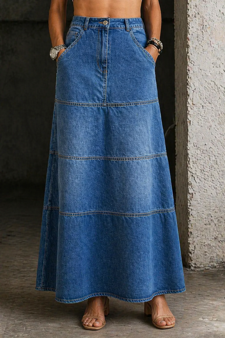 Savannah - Mid-Length Denim Skirt