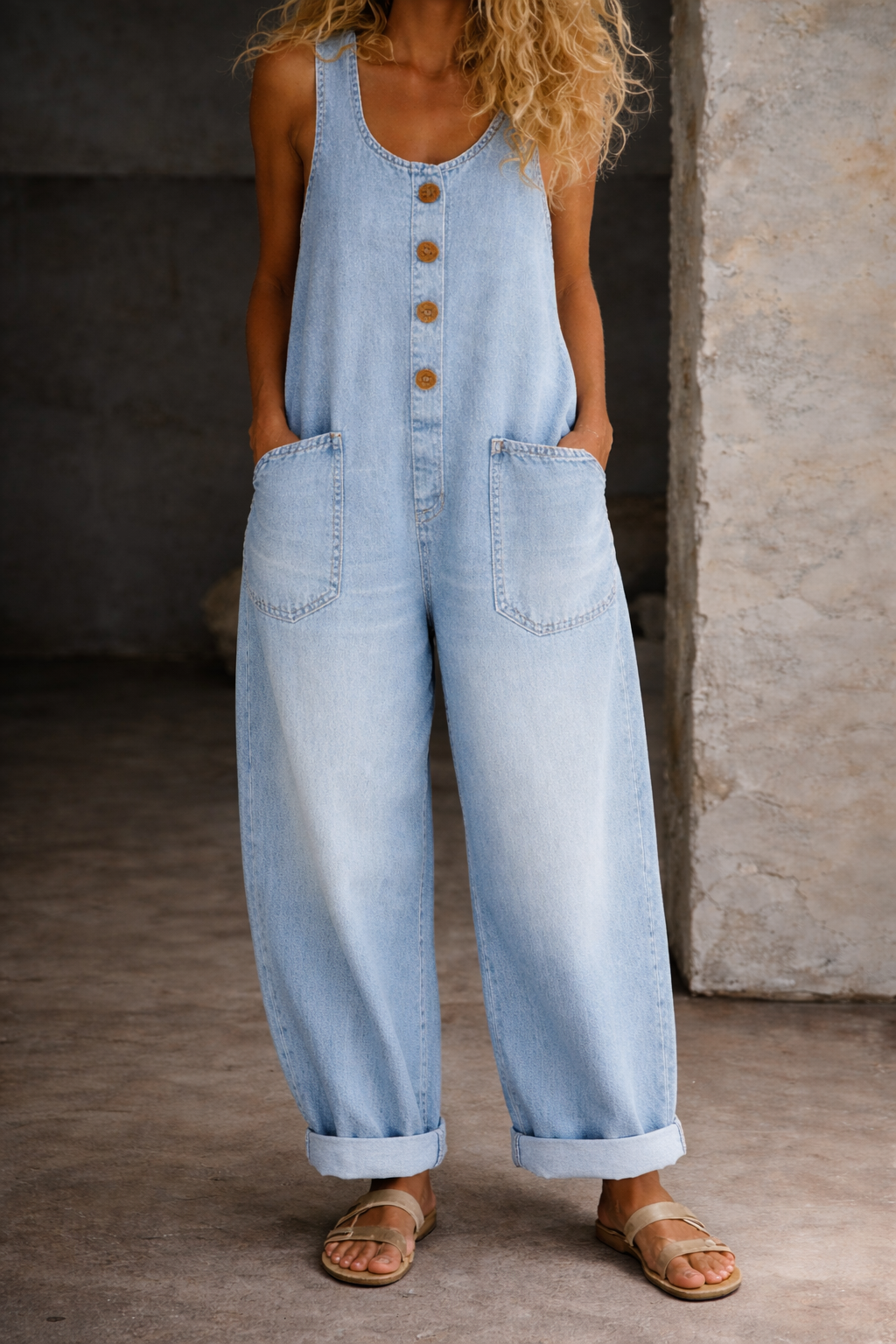 Lily - Vintage Washed Cotton Denim Overalls