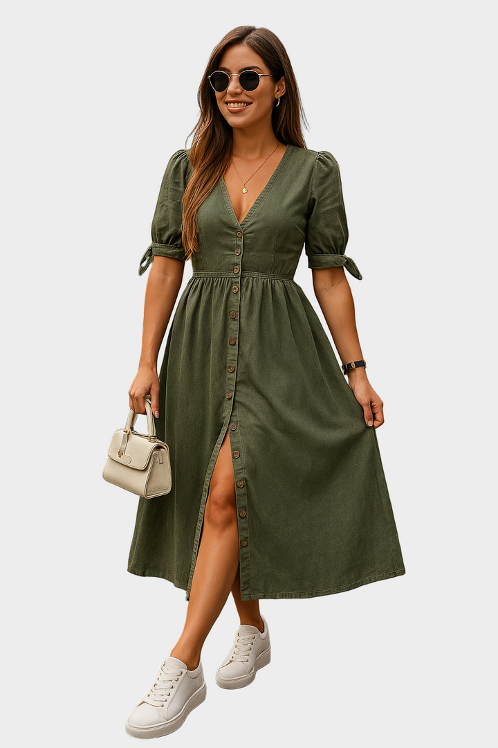 Lauren - Denim Maxi Dress with Buttons
