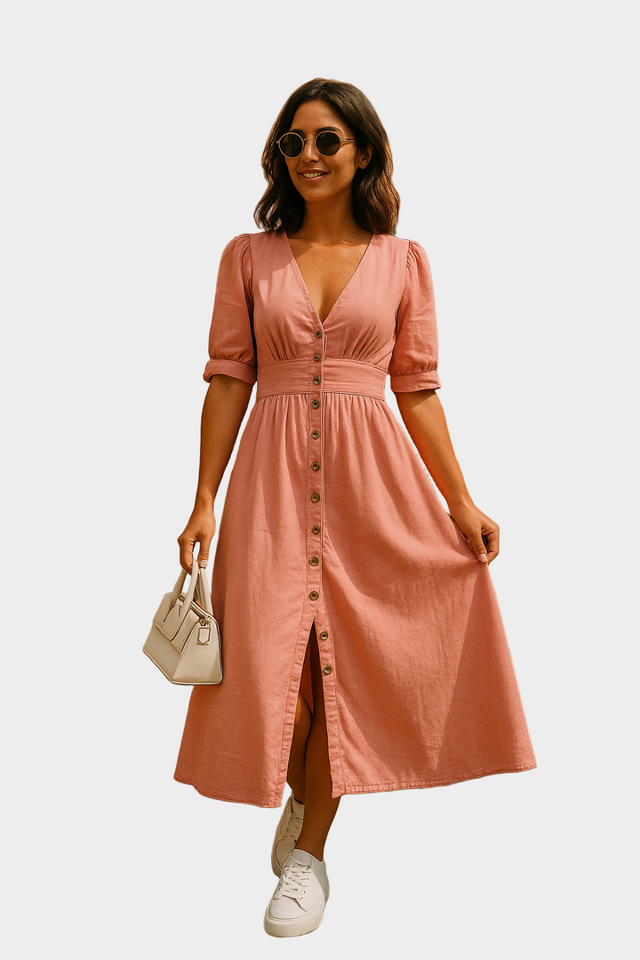 Lauren - Denim Maxi Dress with Buttons