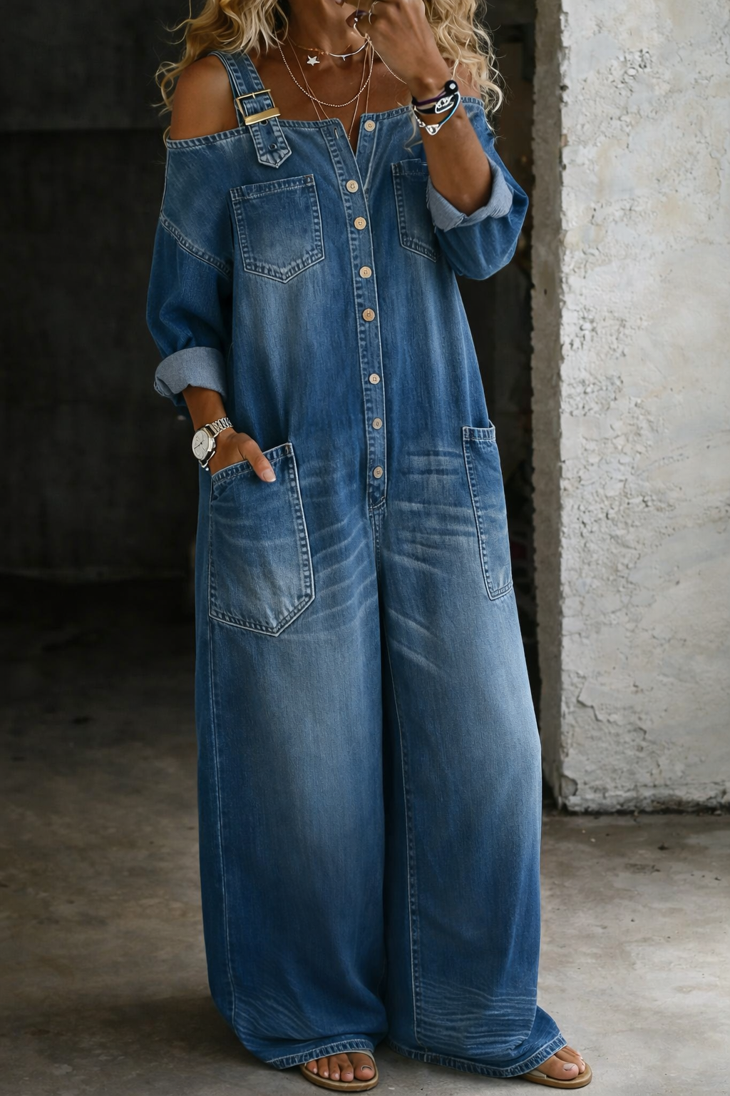 Charlotte - Off-Shoulder Denim Jumpsuit