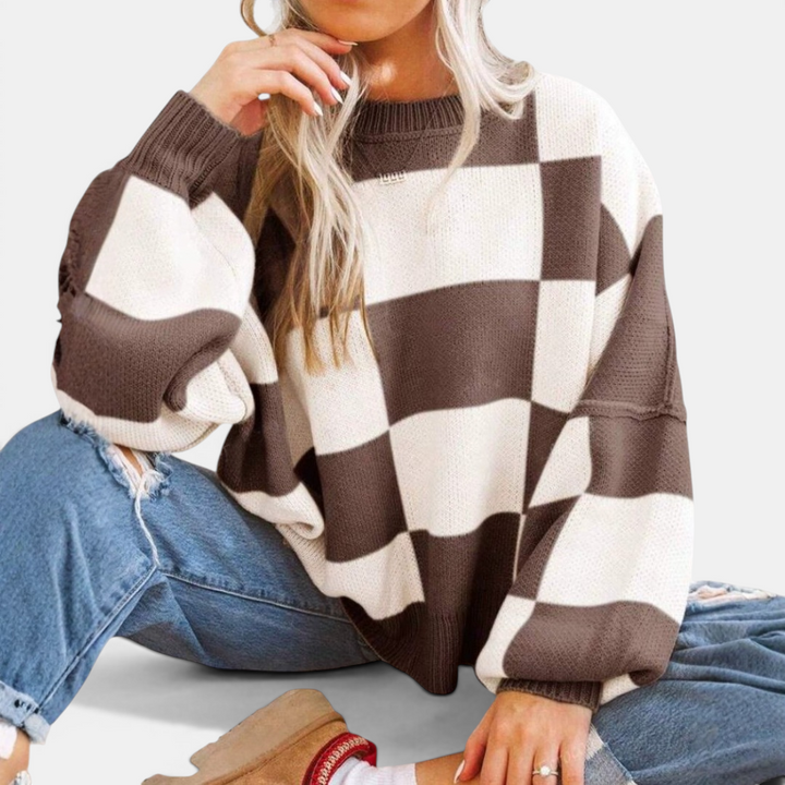 Kara | Cosy Plaid Drop-Shoulder Knitted Sweater