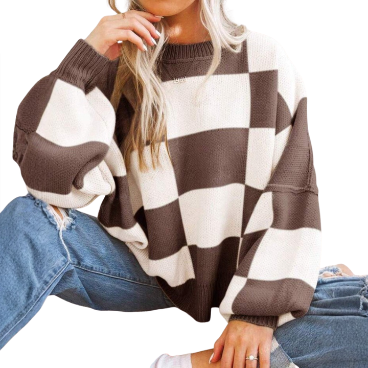 Isabelle | Cosy Plaid Drop-Shoulder Sweater