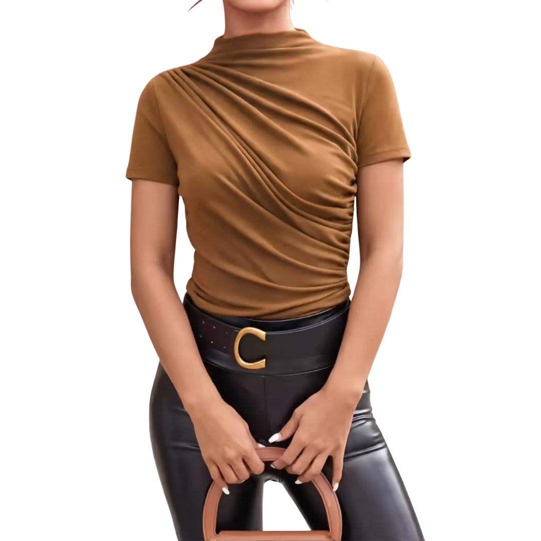 Danielle | Mock Neck Ruched Slim-Fit Top