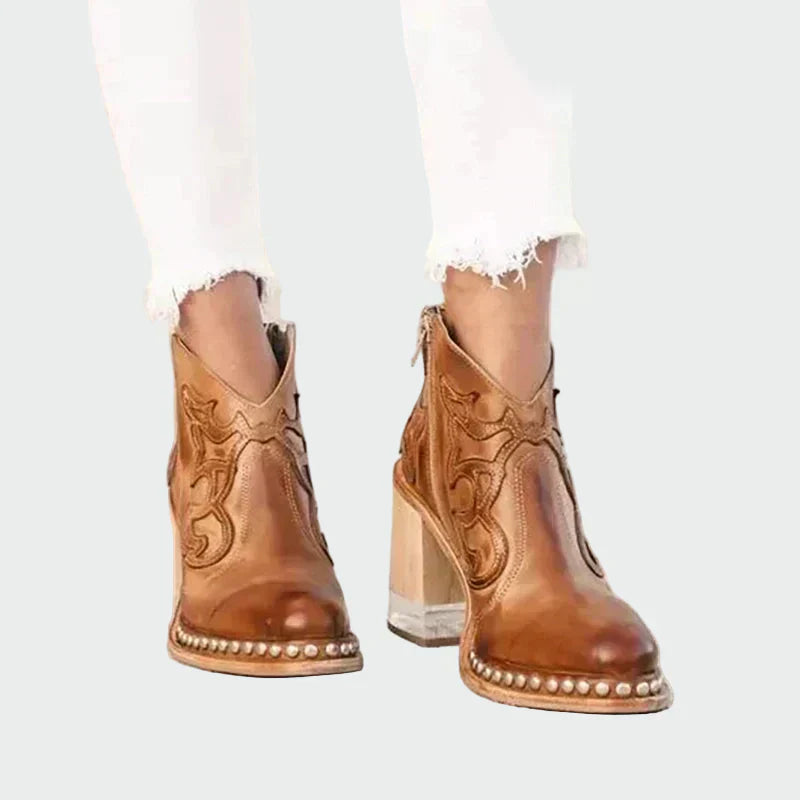 Imogen - Embroidered Leather Boots