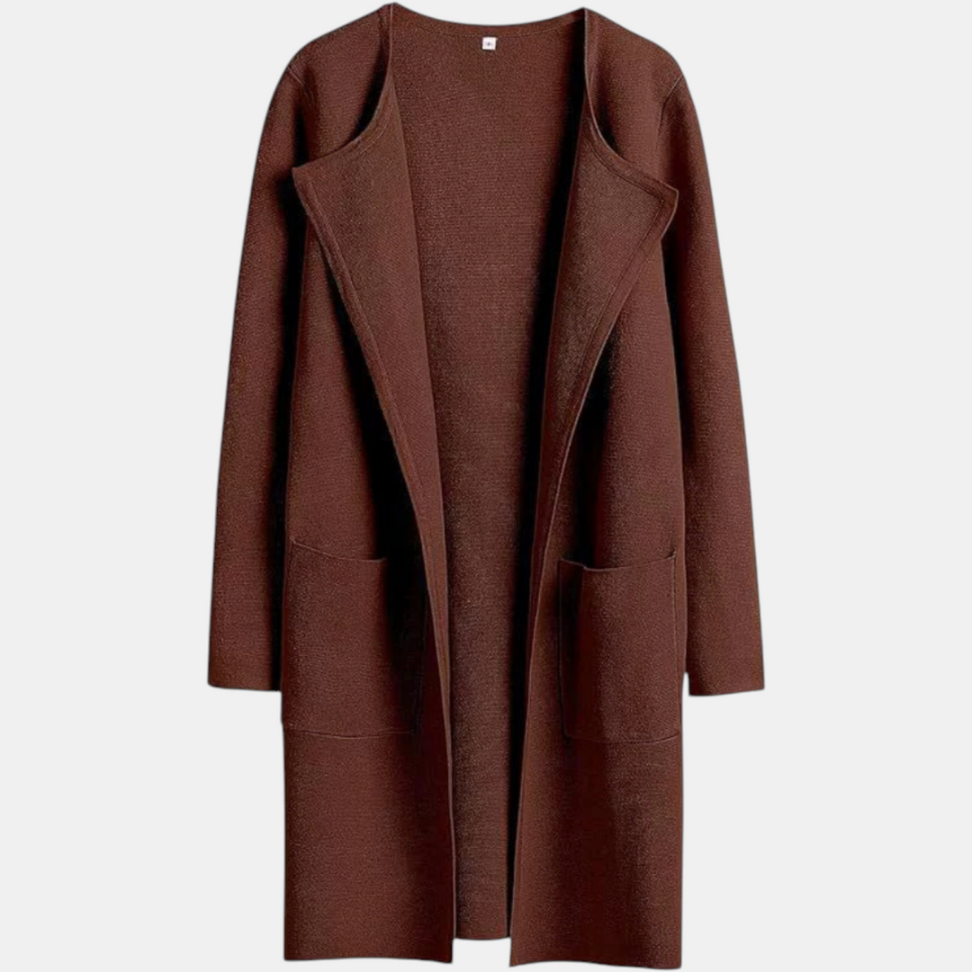 Women's Suit Collar Open Front Longline Knit Cardigan