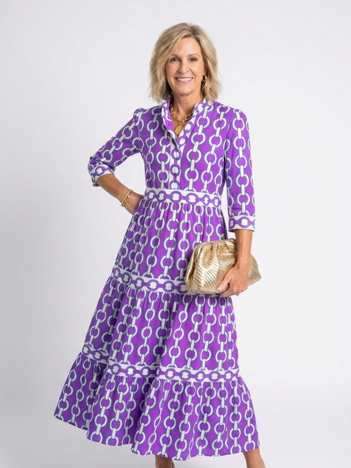 Honoria Chain Pattern Midi Dress