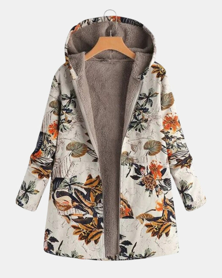 Natalie boho floral sherpa hooded coat