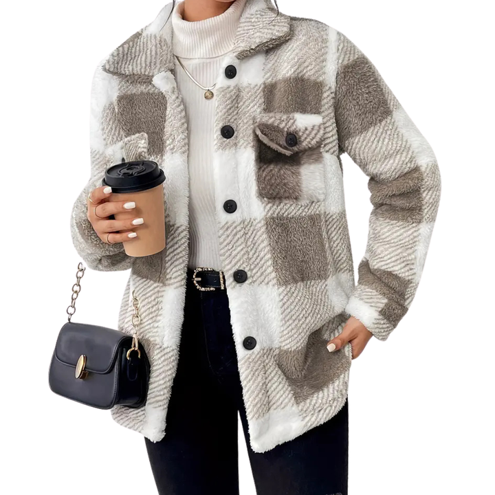 Layla | Cosy Plaid Fuzzy Button Coat Jacket