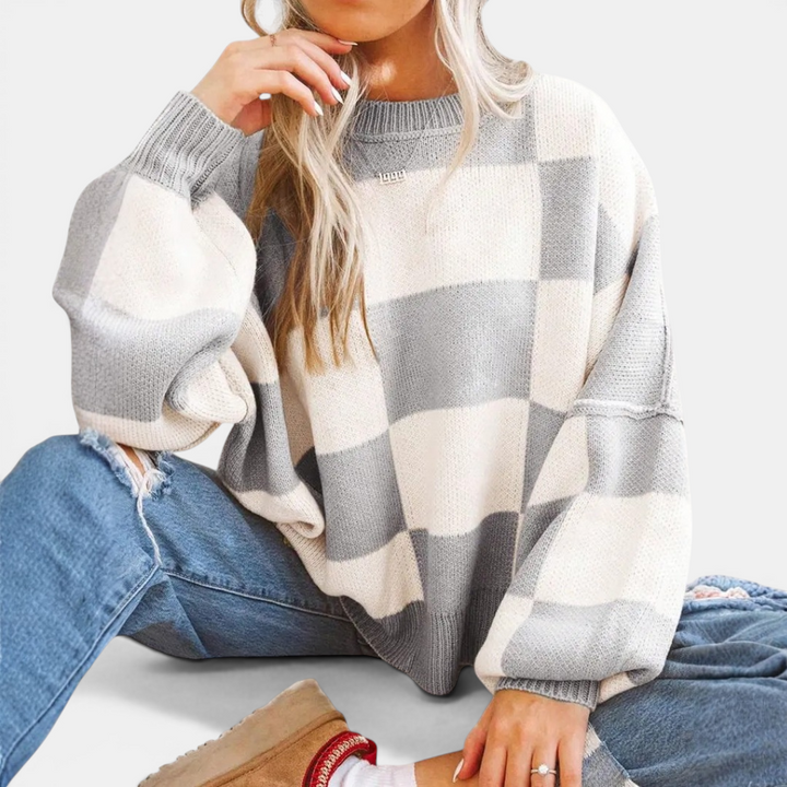 Kara | Cosy Plaid Drop-Shoulder Knitted Sweater
