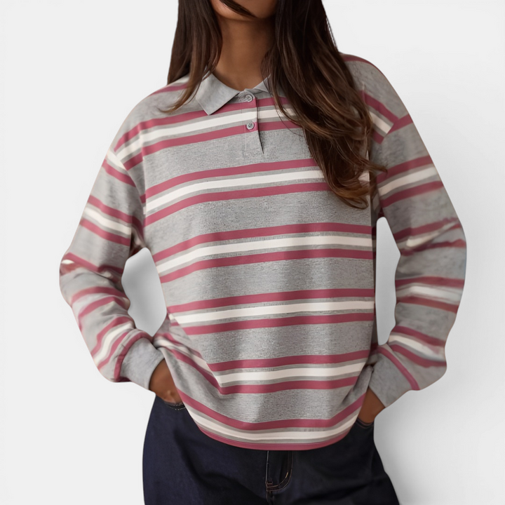 Hayley | Retro Stripe Contrast Polo Tee
