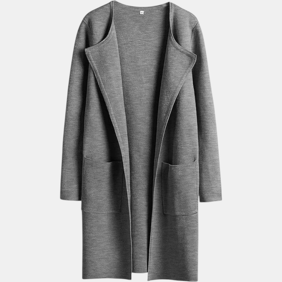 Women's Suit Collar Open Front Longline Knit Cardigan