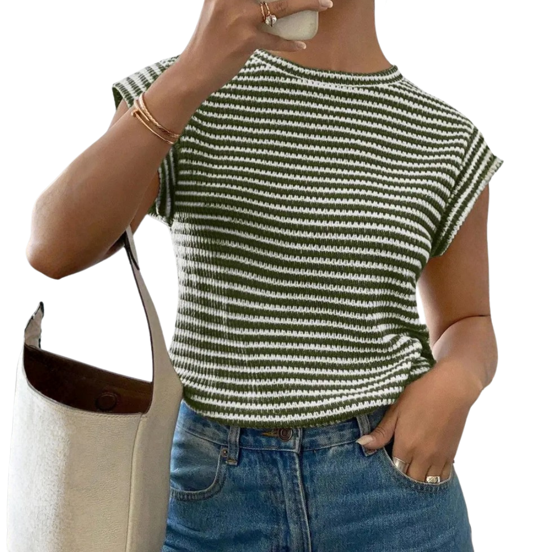 Wendy | Striped Print Casual Crew Neck Tee
