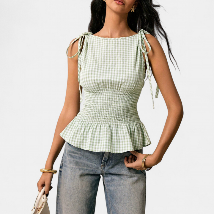 Daisy | Vintage Plaid Ruffle Hem Tank Top