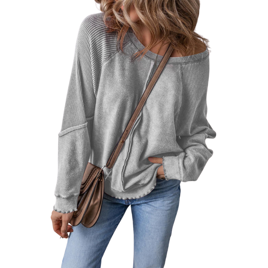 Georgia | Relaxed Waffle Knit Raglan Sweatshirt