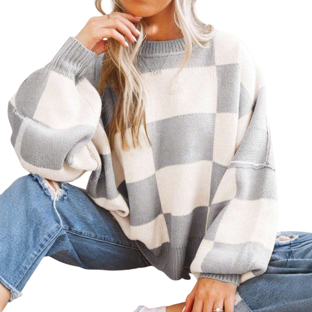 Isabelle | Cosy Plaid Drop-Shoulder Sweater