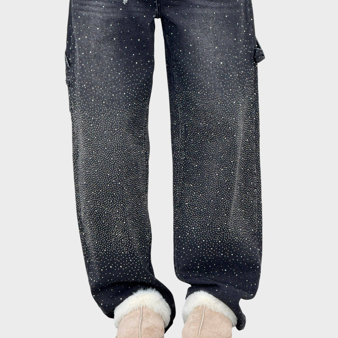 Zoe - Wide Leg Jewel Detail Jeans