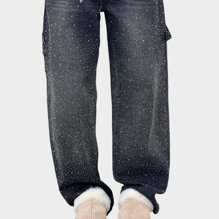 Zoe - Wide Leg Jewel Detail Jeans