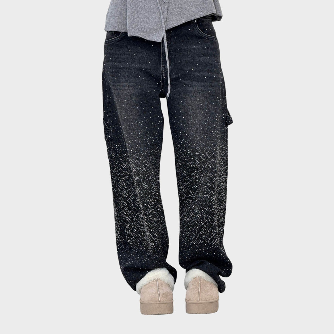 Zoe - Wide Leg Jewel Detail Jeans