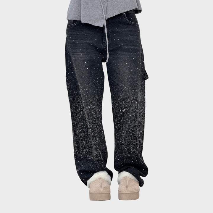 Zoe - Wide Leg Jewel Detail Jeans