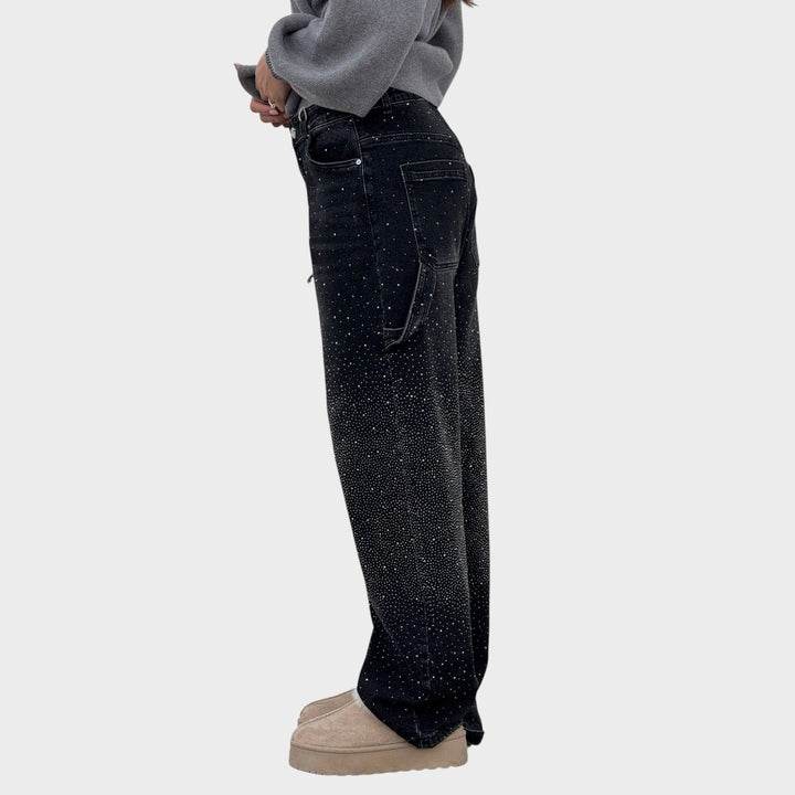 Zoe - Wide Leg Jewel Detail Jeans
