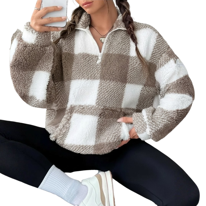 Amelia | Cosy Plaid Half-Zip Fleece Sweatshirt
