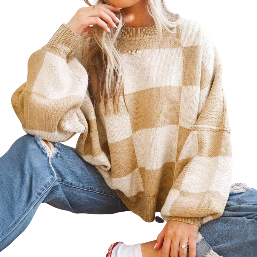 Isabelle | Cosy Plaid Drop-Shoulder Sweater