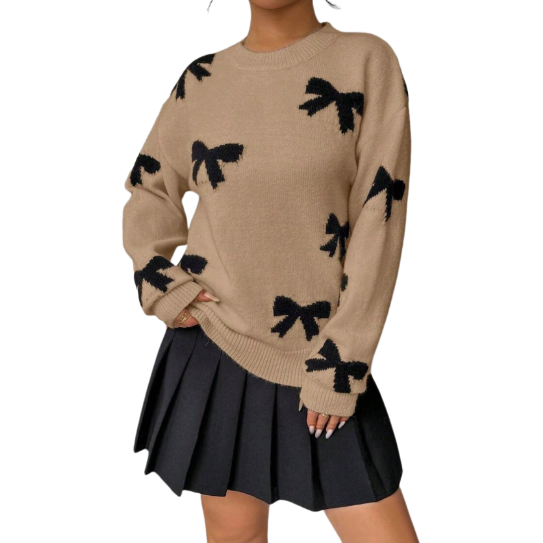 Isla | Cosy Bow Print Knit Sweater