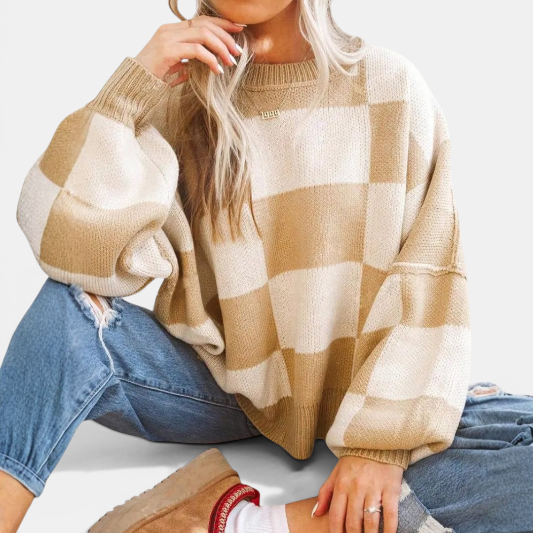 Kara | Cosy Plaid Drop-Shoulder Knitted Sweater