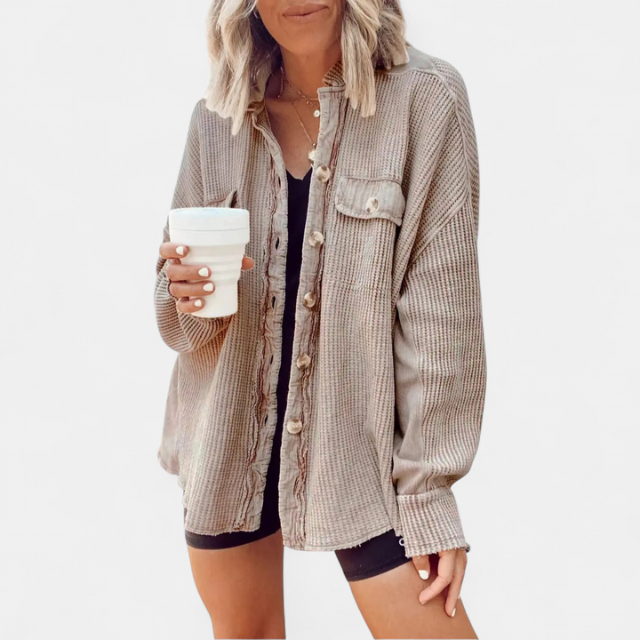 Kara | Relaxed Batwing Waffle Knit Shacket