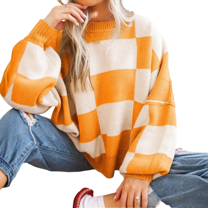Isabelle | Cosy Plaid Drop-Shoulder Sweater