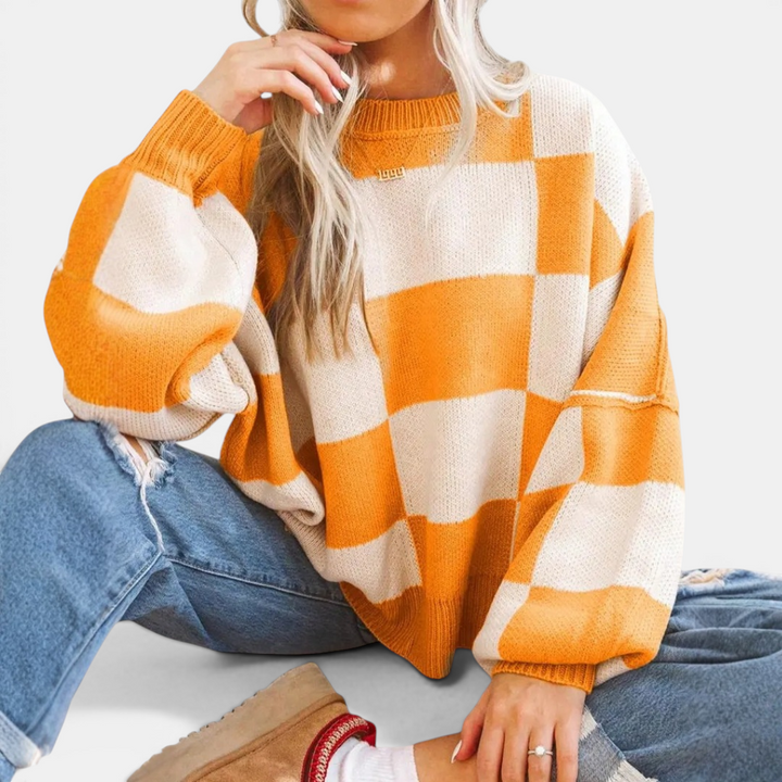 Kara | Cosy Plaid Drop-Shoulder Knitted Sweater