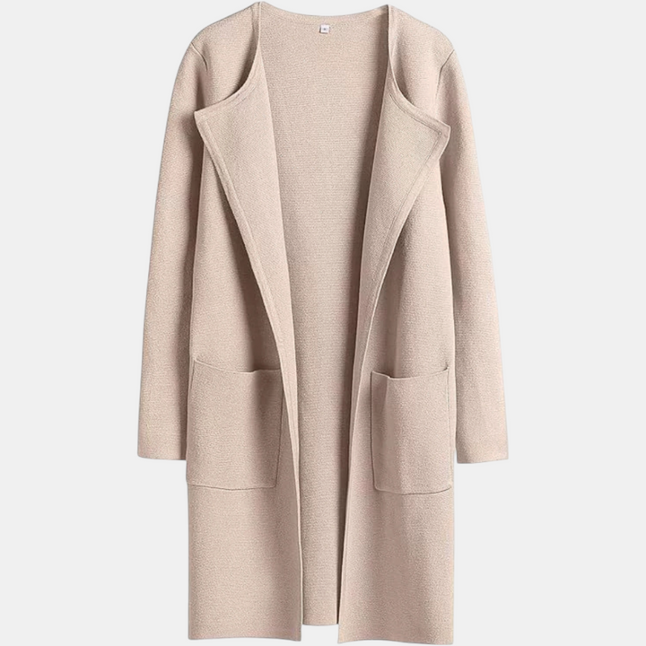 Women's Suit Collar Open Front Longline Knit Cardigan