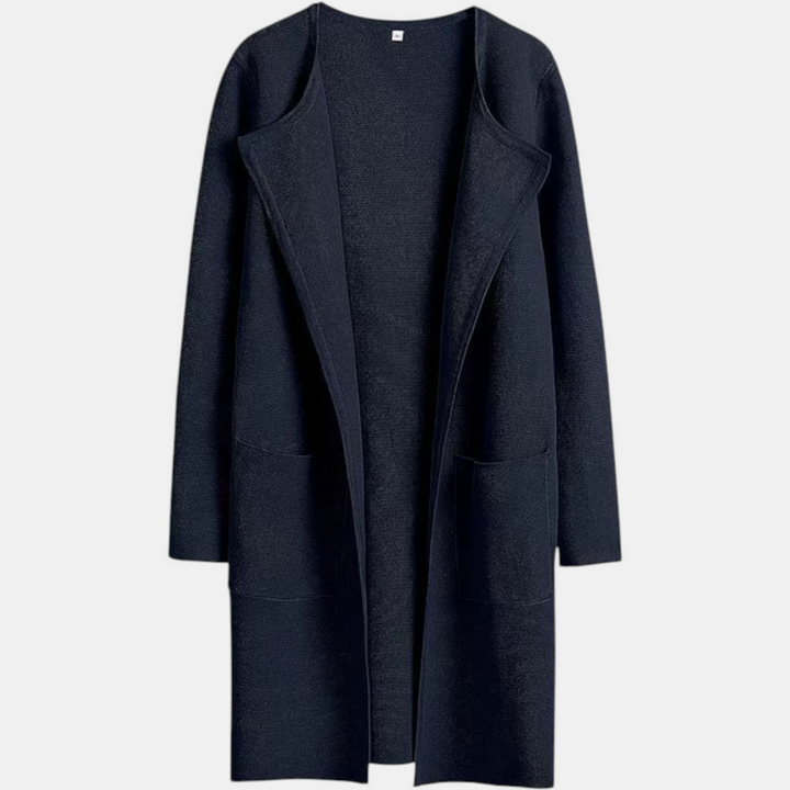 Women's Suit Collar Open Front Longline Knit Cardigan