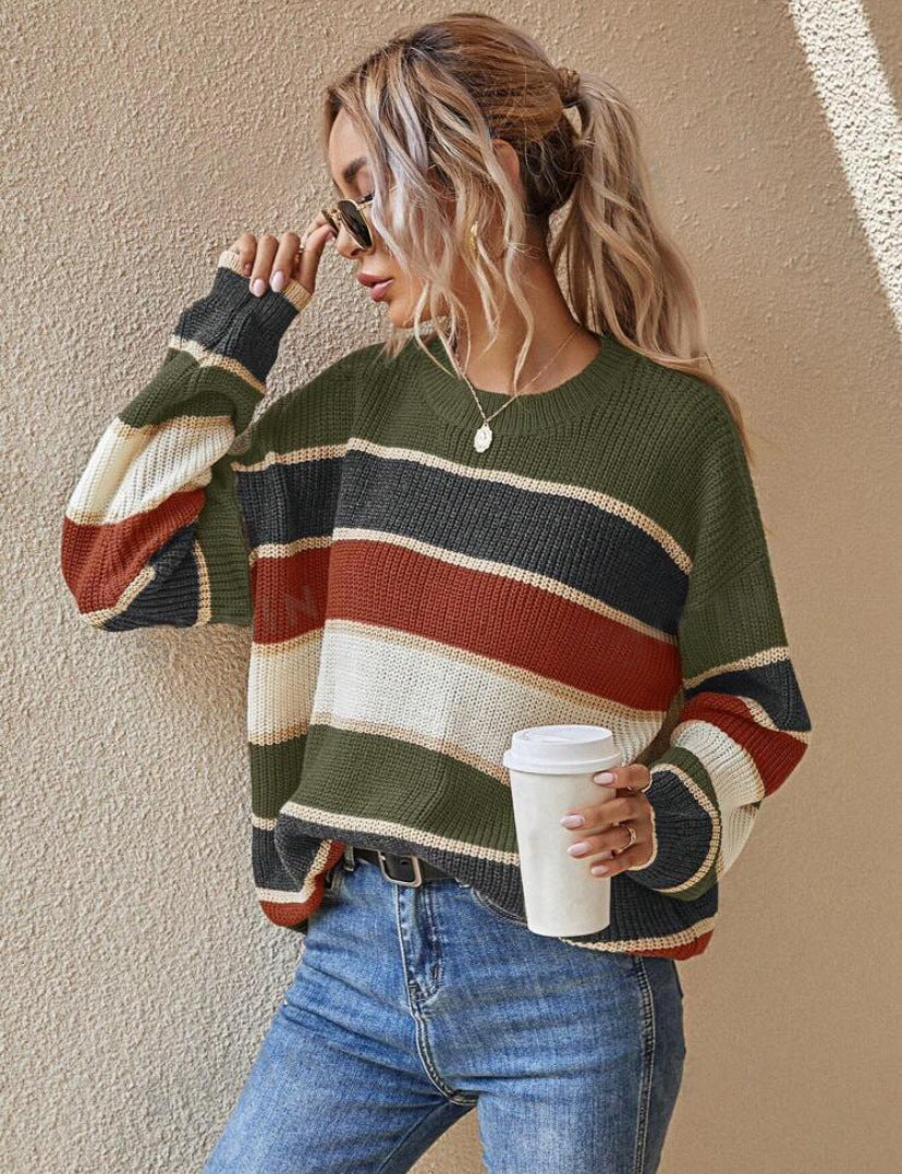 Jacinta | Comfy Striped Long Sleeve Round Neck Sweater