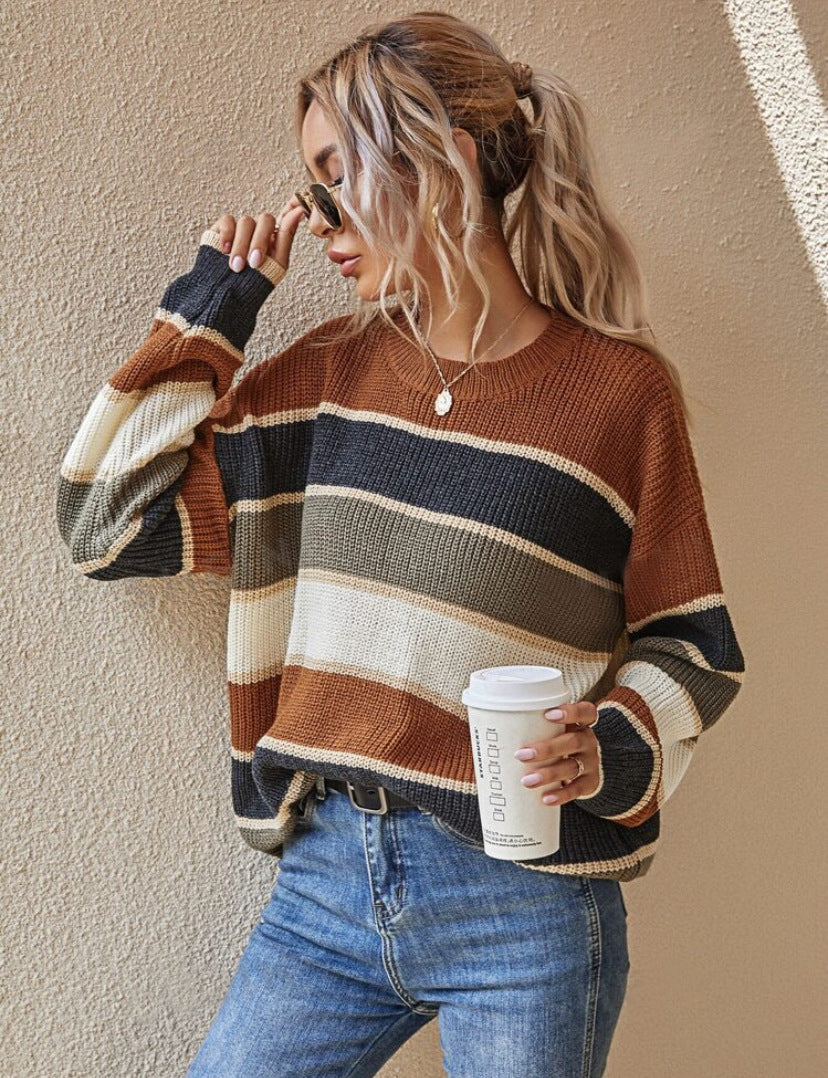 Jacinta | Comfy Striped Long Sleeve Round Neck Sweater