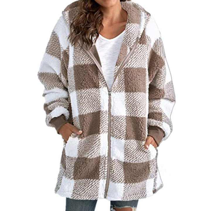 Hannah | Plaid Fleece Long Sleeve Hooded Coat