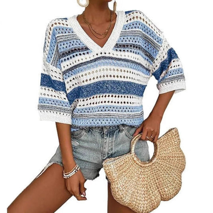 Sienna | Casual Striped Crochet V-Neck Summer Top