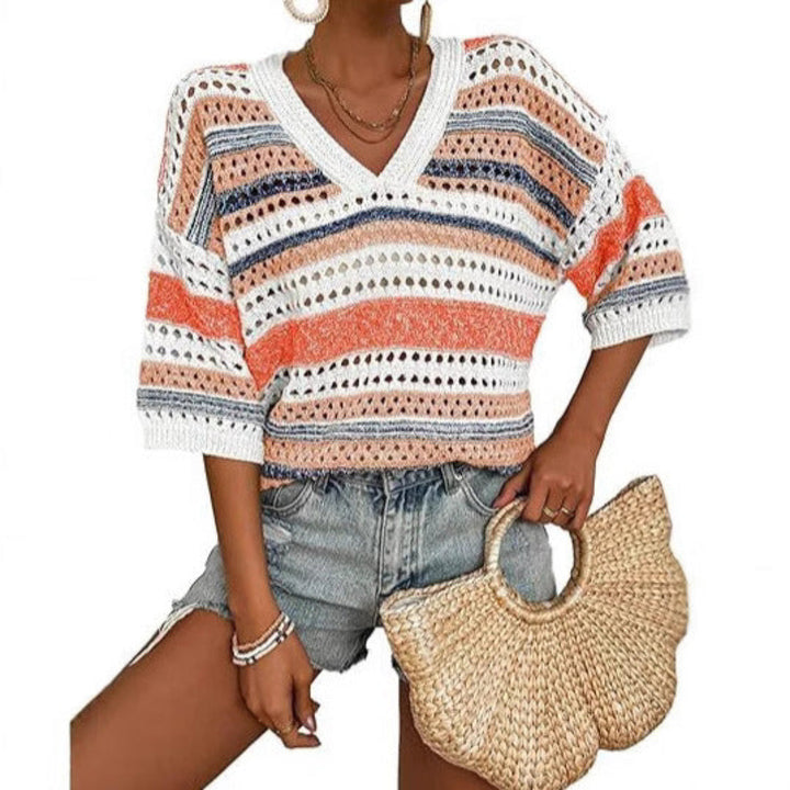 Sienna | Casual Striped Crochet V-Neck Summer Top