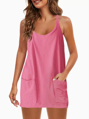 Kylie | Spaghetti Strap Athletic Dress with 4-Way Stretch and Built-in Shorts