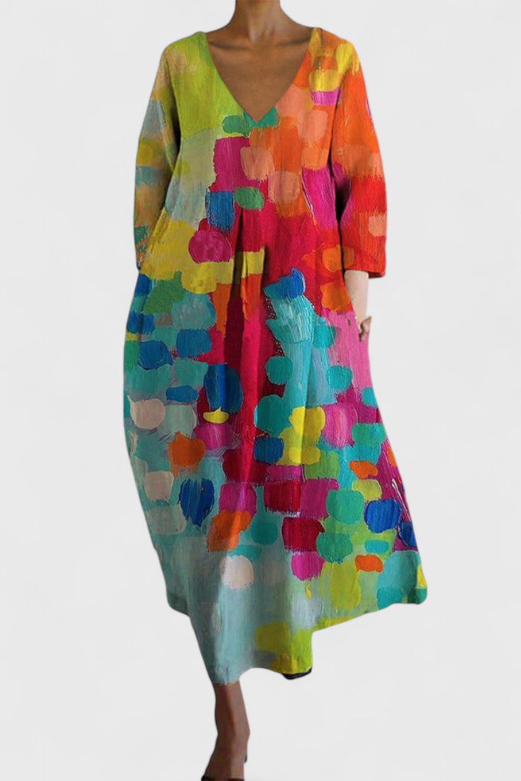 Lily - Colourful V-Neck Flowing Dress