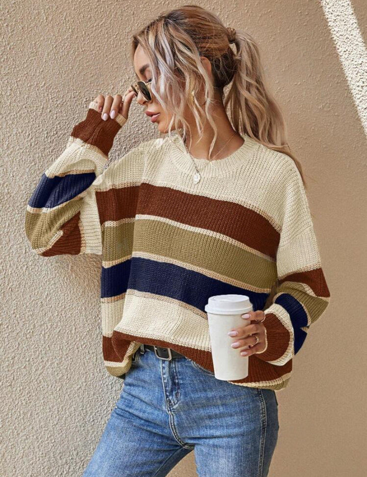 Jacinta | Comfy Striped Long Sleeve Round Neck Sweater
