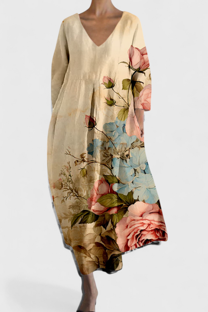 Lily - Colourful V-Neck Flowing Dress