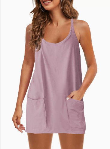 Kylie | Spaghetti Strap Athletic Dress with 4-Way Stretch and Built-in Shorts
