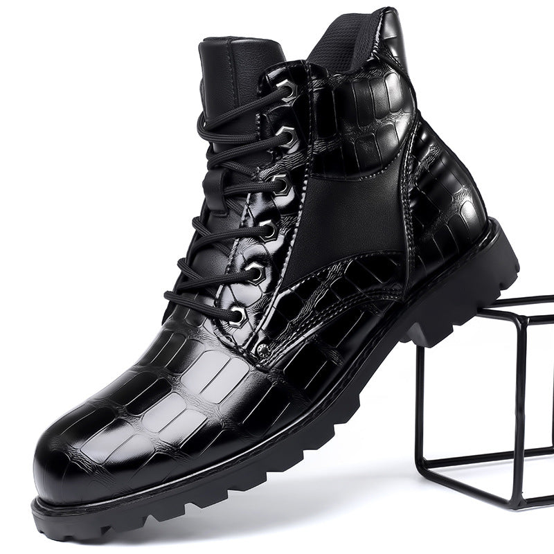 Levi - Croc-Embossed Leather Boots