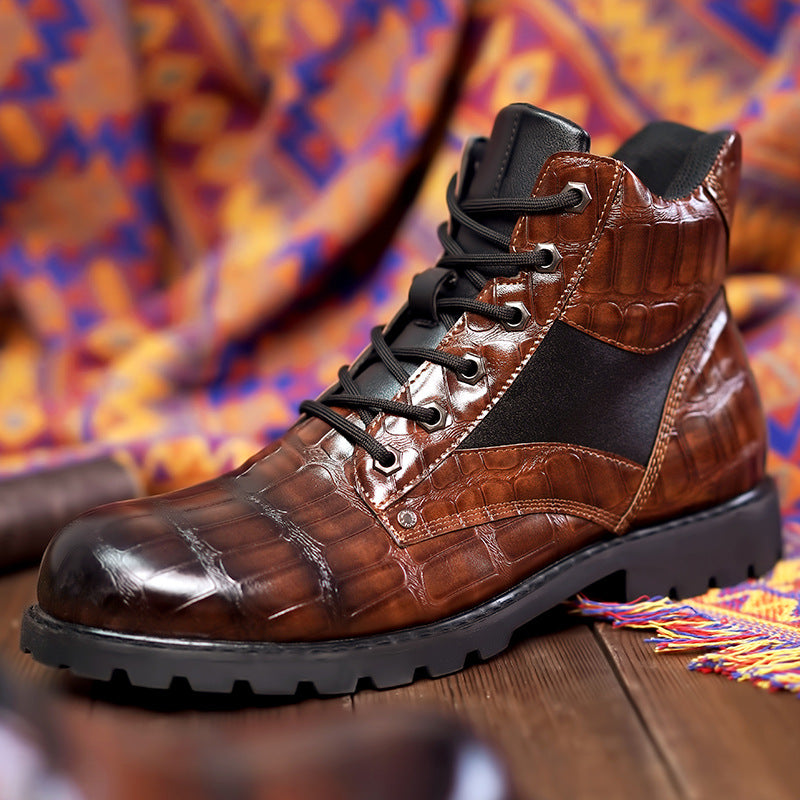 Levi - Croc-Embossed Leather Boots