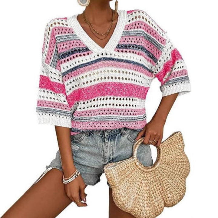 Sienna | Casual Striped Crochet V-Neck Summer Top